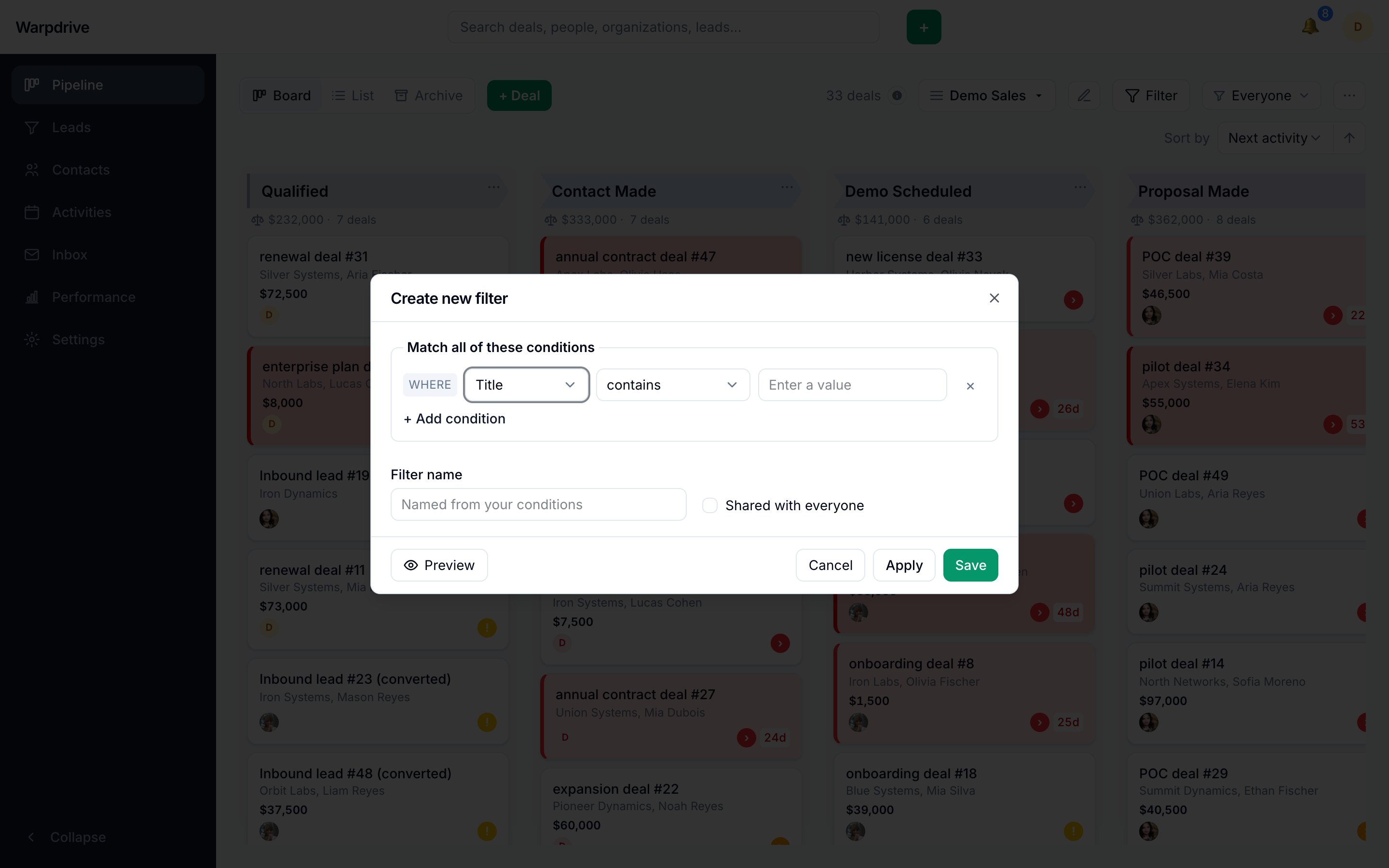 Saving a filter, with the shared-with-everyone option