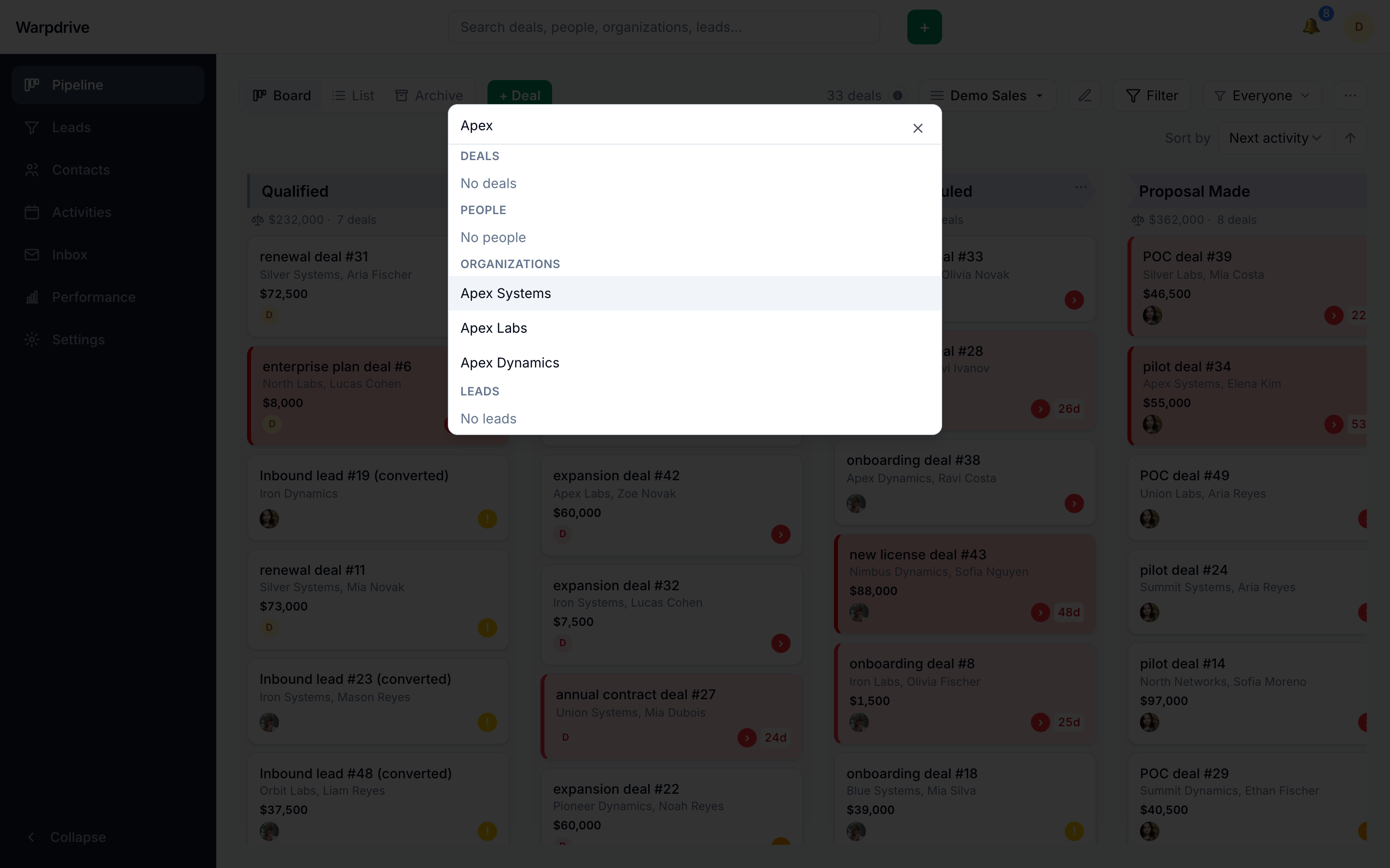 Global search with grouped results