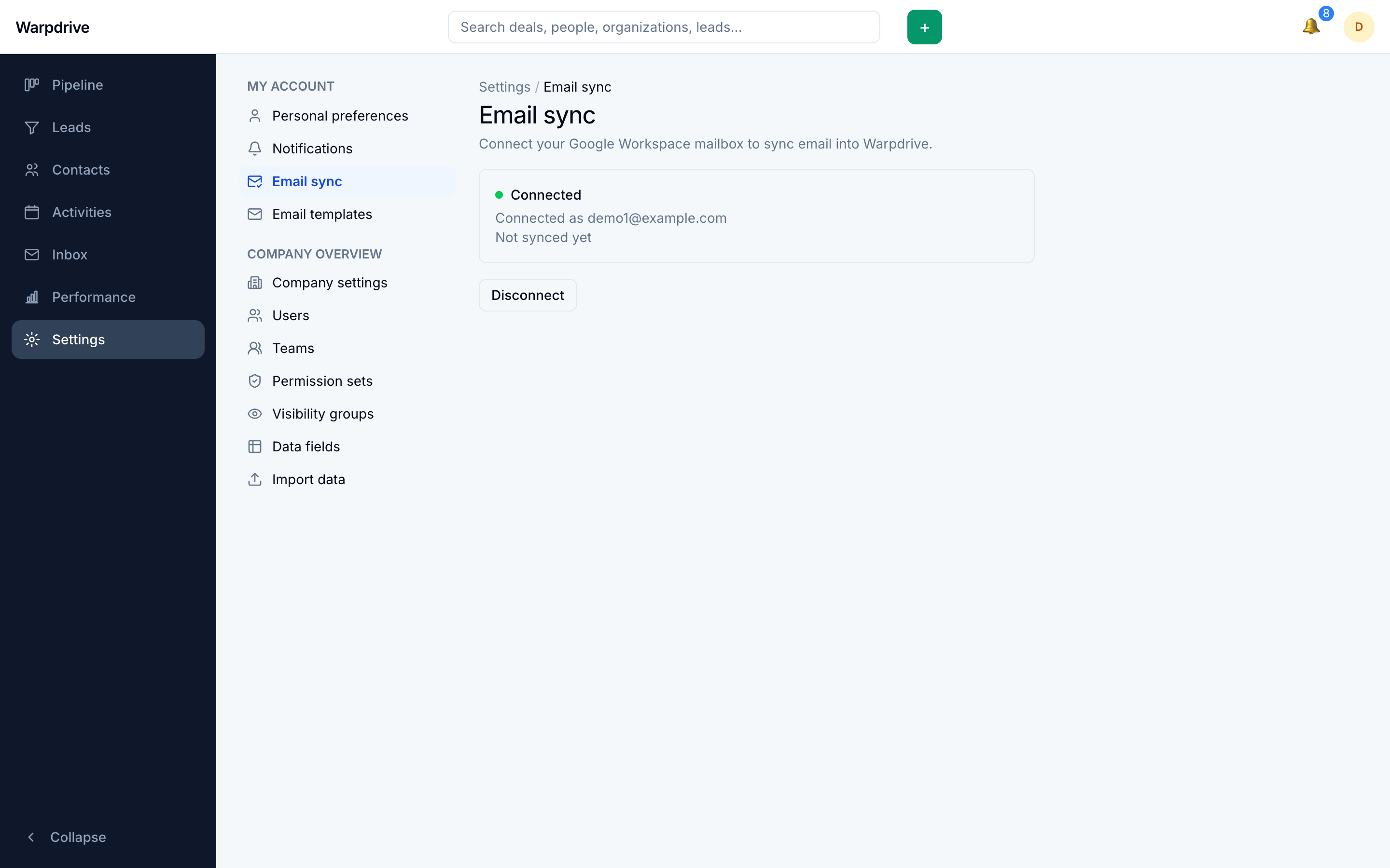 Email sync settings